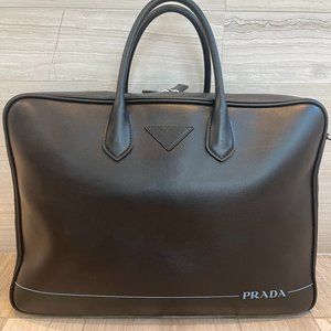 Prada Premium Black Leather Briefcase / Travel Bag